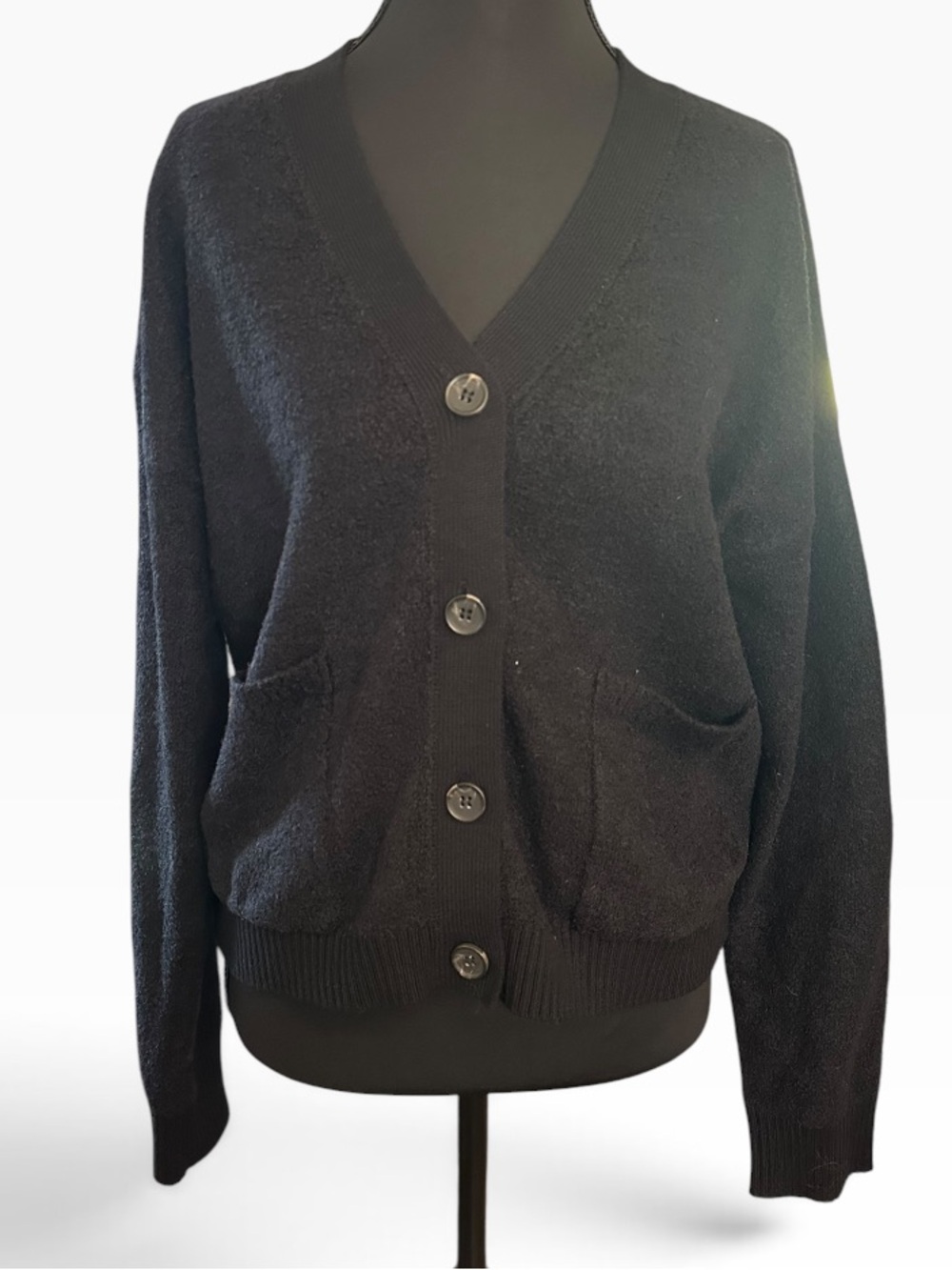 Rachel Zoe Black V-Neck Button Front Cardigan